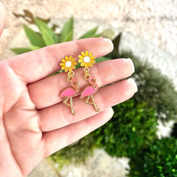 Floral Flamingo Dangle Earrings - Picture 3 of 7